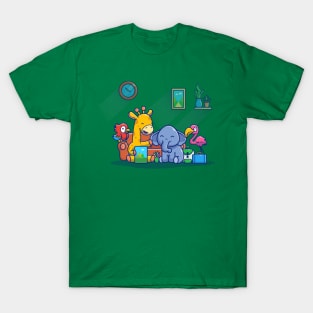 Happy Animals Playing Cartoon T-Shirt